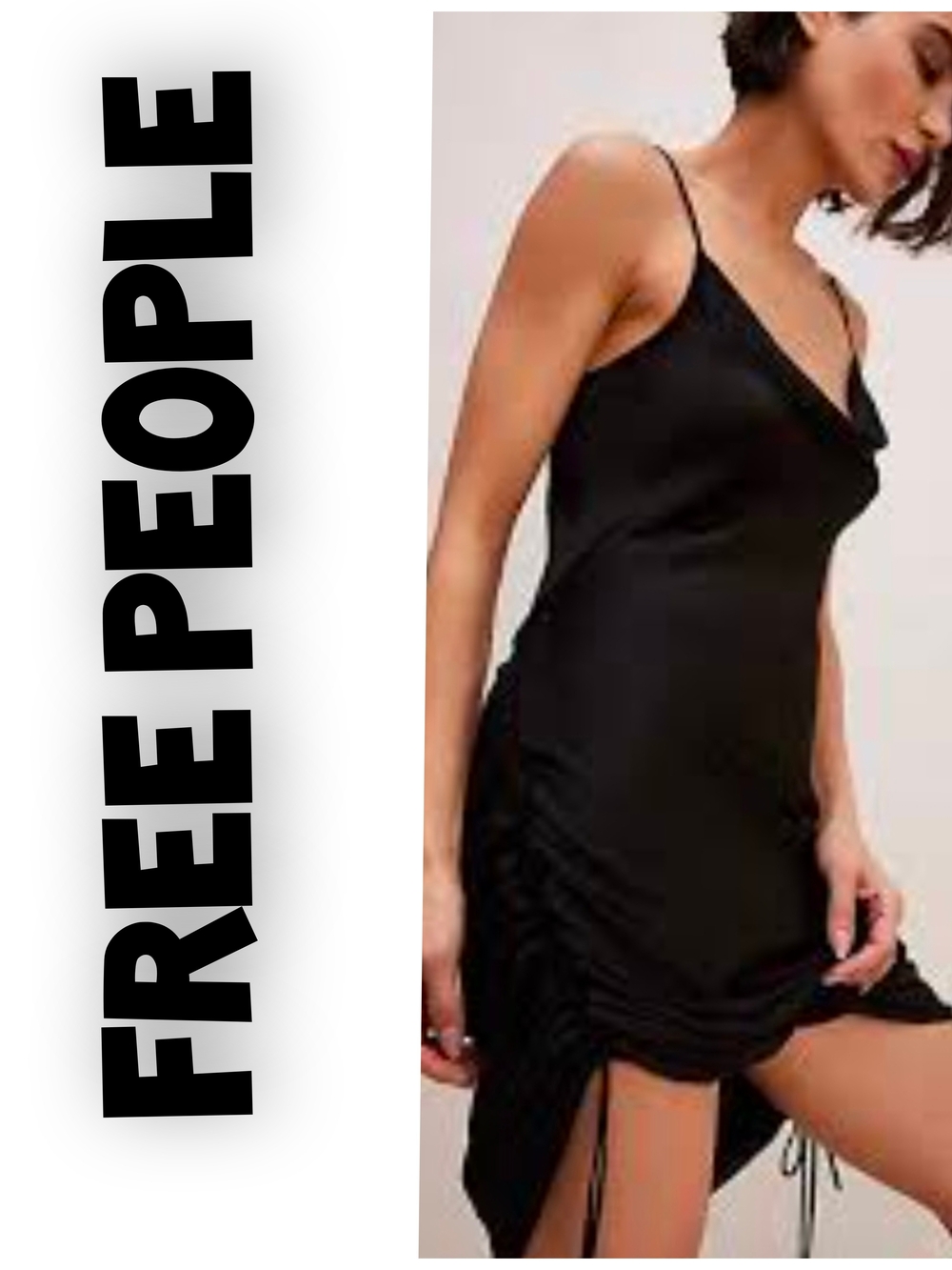 Free People Black Cowl Neck Mini Slip Dress Size M